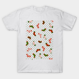 Christmas sock illustration, cute green polka dot holiday pattern 3 T-Shirt